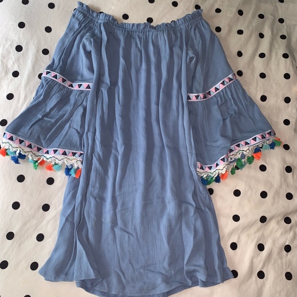 ASOS Blue Off Shoulder Dress w/Rainbow Tassels - Picture 4 of 8